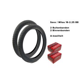 Set Originele Tomos Mitas Sava buitenbanden + binnenbanden 2.25x16 B8 wegprofiel 38J TT